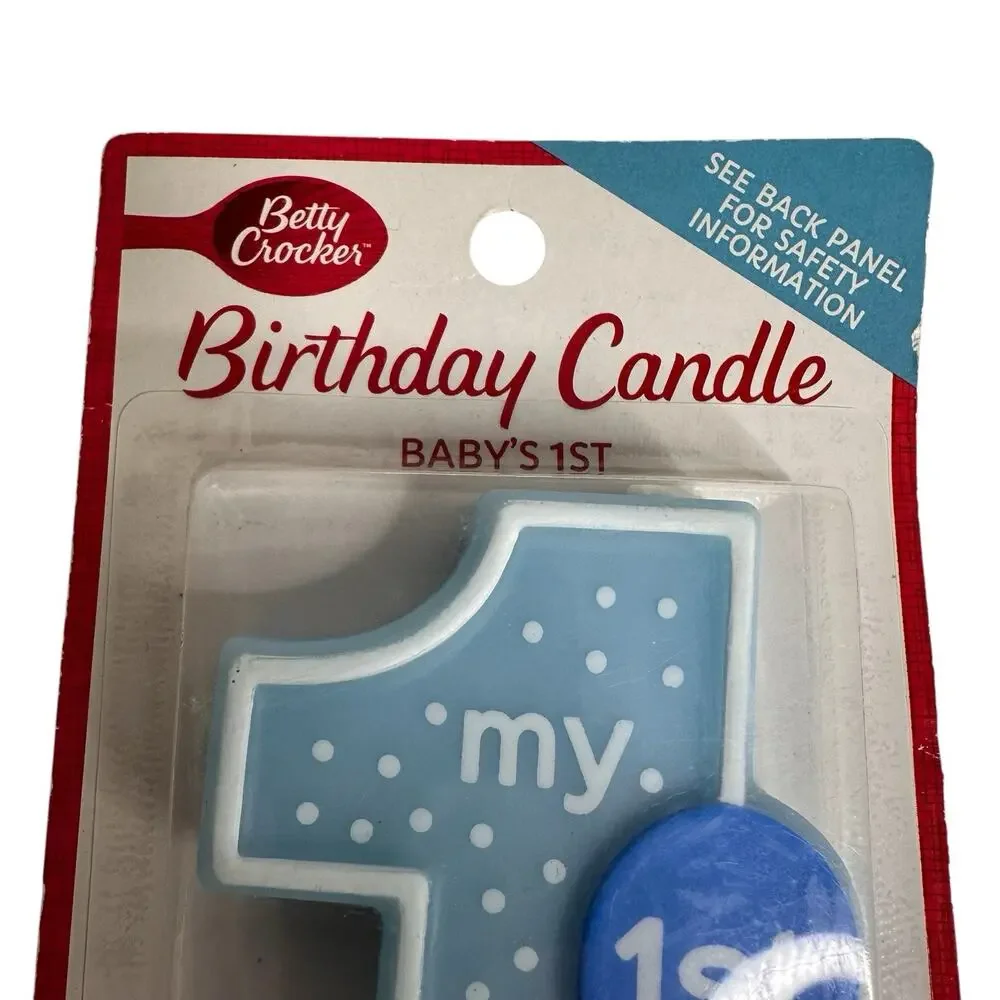 Betty Crocker Baby's 1st Birthday Age 1 Polka Dot and Balloon Blue Candle 4 inch